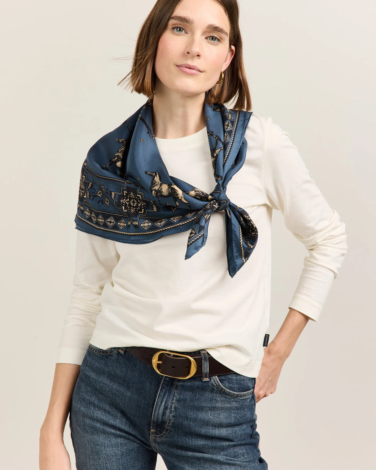 Silk Scarf Herd Of Horses Navy