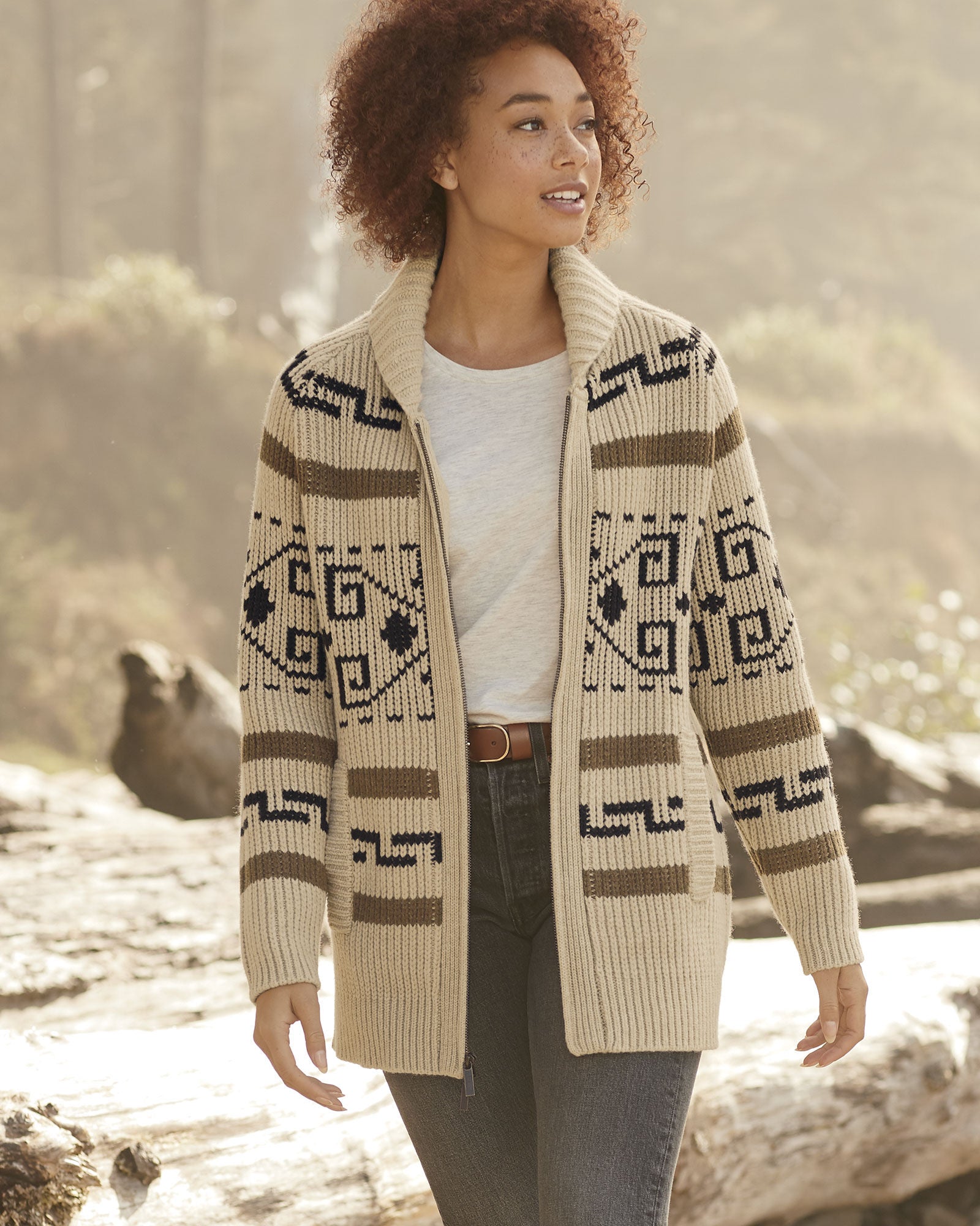 Long Westerley Cardigan Tan/Brown Multi