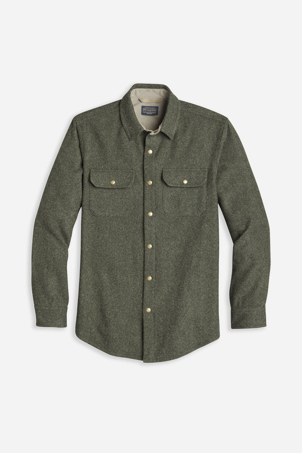 Lambswool Twill Snap Shirt Green/Taupe