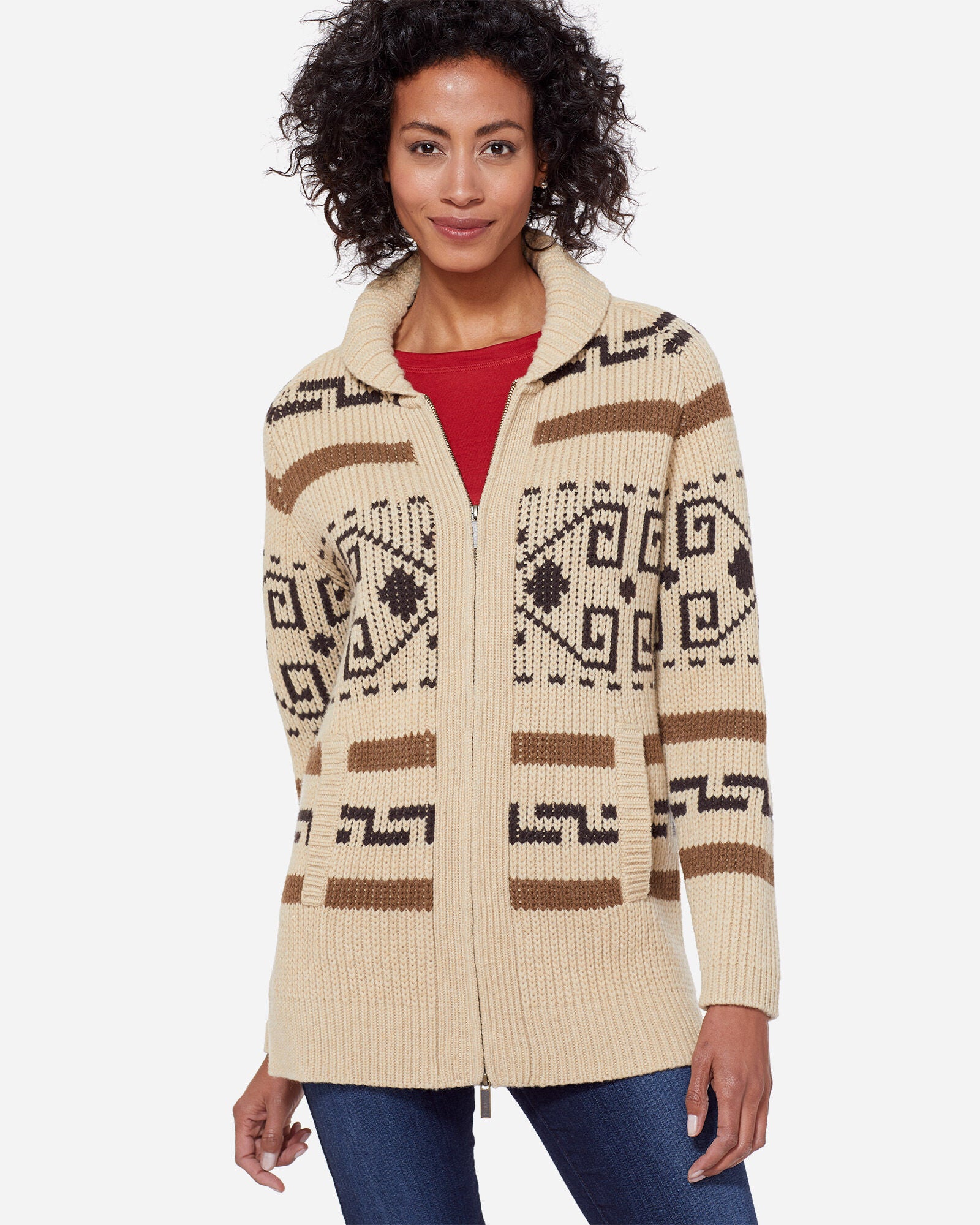 Long Westerley Cardigan Tan/Brown Multi