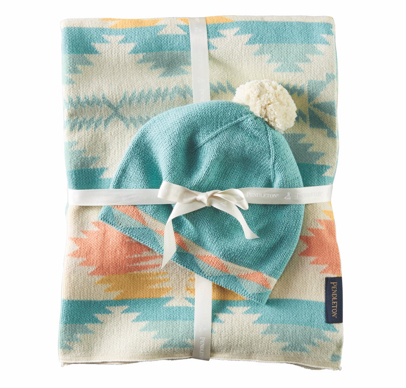 Knit Baby Blanket with Beanie Canyonlands Desert Sky