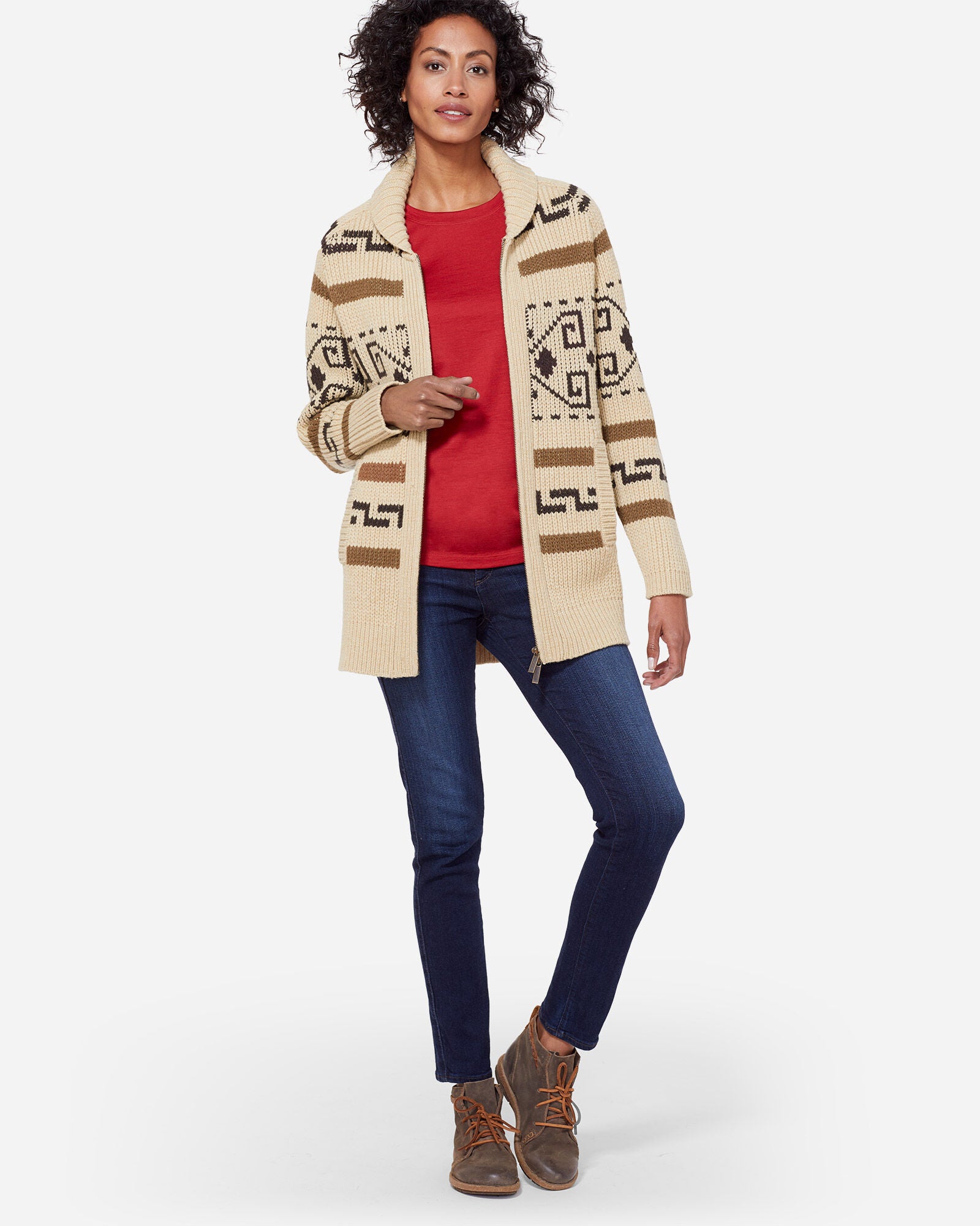 Long Westerley Cardigan Tan/Brown Multi