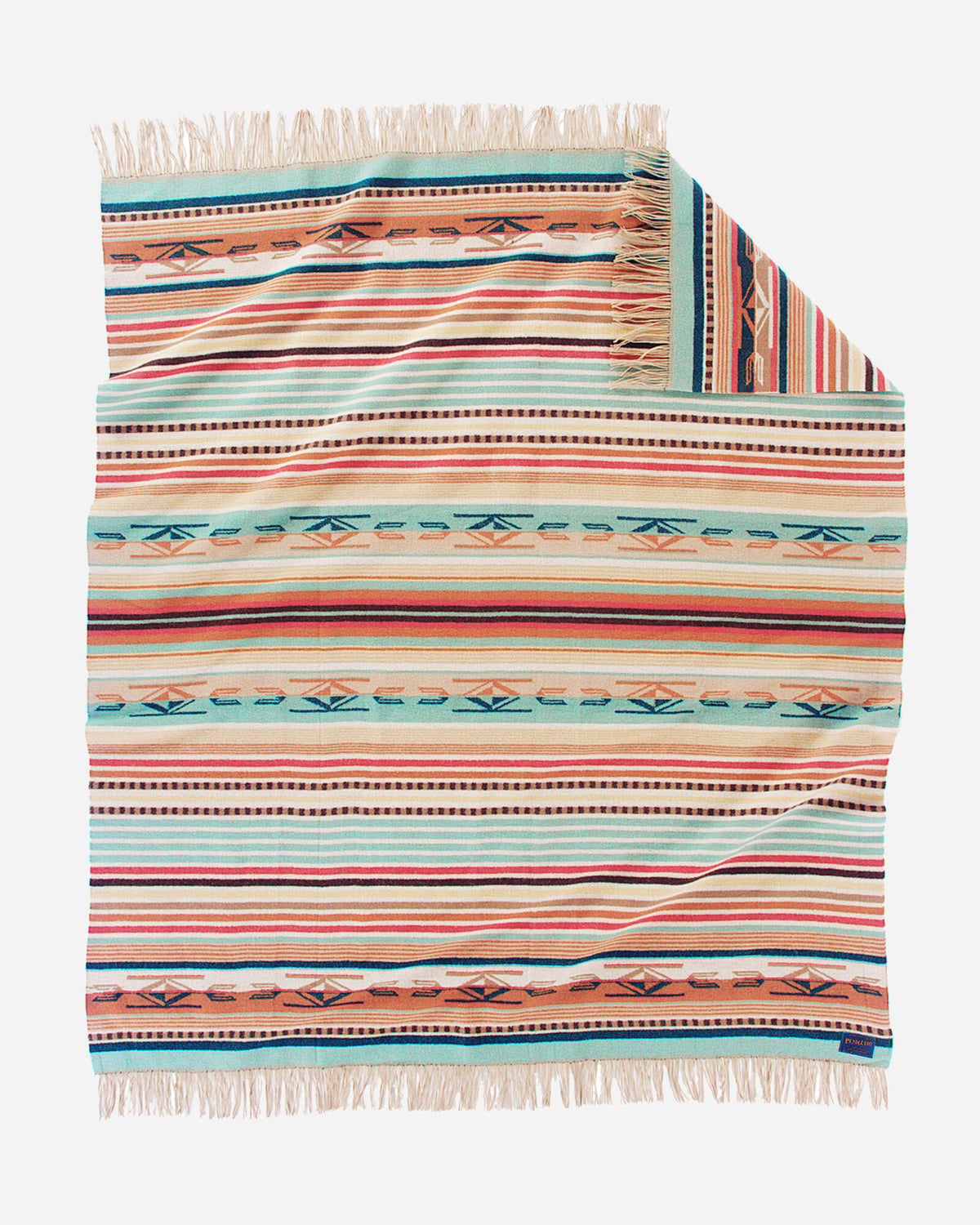 Pendleton Jacquard Fringed Wool Throw Chimayo in Coral