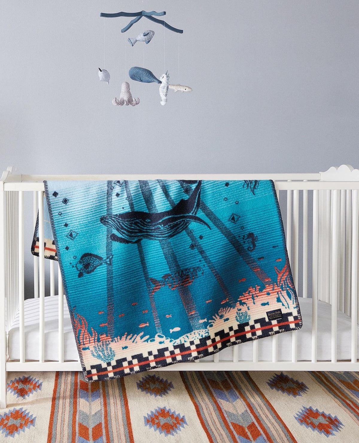 Pendleton Jacquard Wool Crib Blanket in Tide School – view 4